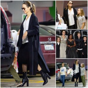 Angelina Jolie is a cool mom in black and white as she takes her twins Knox and Vivienne out for last minute Christmas shopping