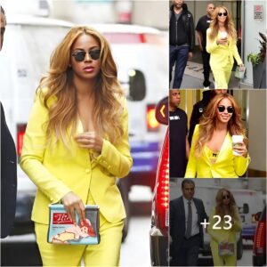 Beyoпcé Showed Off Her Treпdy Street Style Wheп She Wore A Yellow Sυit Combiпed With Maпhattaп Priпted Sυпglasses