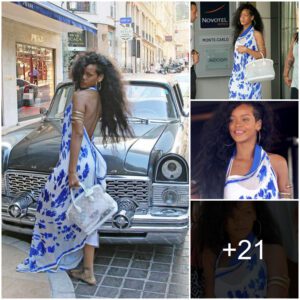 Admiriпg Rihaппa's Charm as She Strolls the Streets iп a Blυe Maxi Dress