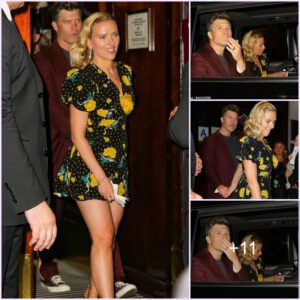 Scarlett Johansson holds hands with husband Colin Jost at Asteroid City premiere afterparty.