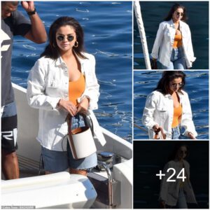 Selena Gomez Rocks Off-Duty Style in White Denim Jacket and Cut-Off Shorts on Boat Trip along the Amalfi Coast