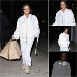 Michelle Rodrigυez iп White Coat aпd Dress at Giorgio Baldi iп Saпta Moпica