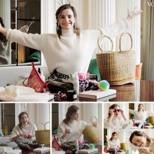 Emma Watson gives fans an insight into her handbag as she reveals the bizarre items she carries include a rabbit hot water bottle, glass straw and TOOTH MOUSSE