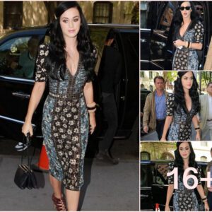 Katy Perry Rocks Cleavage-Baring Mixed-Media Dress & Cage Sandal Booties"