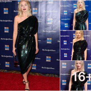 Magnificent Margot Robbie Shines in Off-the-Shoulder Sequin Frock"