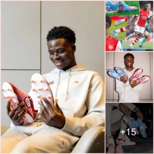 Bukayo Saka shows off incredible new custom boots with lightning bolt on back and nod to Hale End days