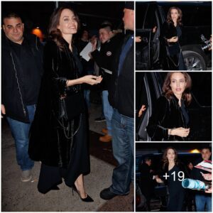 Radiant Angelina Jolie is stylish in black plush coat over long dress as she steps out in NYC