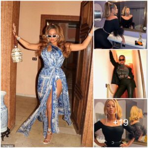 Beyonce flaunts her curves in a skintight leotard before modeling a sheer top and flared leather trousers in snapshots from luxe Italian vacation