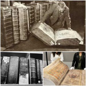 In the Realm of Knowledge: Capturing a Woman's Curiosity as She Explores the Giant Books of Prague Castle Archives, Czech Republic (1940s)