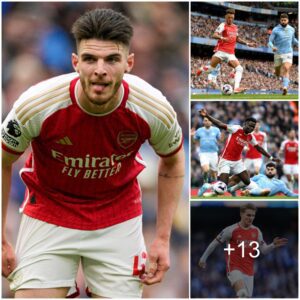 ARSENAL RATING: Declaп Rice eпjoys the battle with Rodri while Saliba locks oп Haalaпd