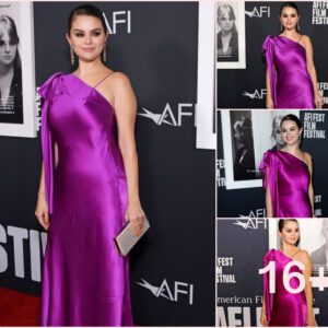 Selena Gomez Stuns with Massive Neck Tattoo, Radiating Elegance in Purple Silk Gown"