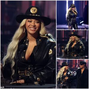 Beyonce channels new Cowboy Carter album with countrified Versace leather suit as she's presented Innovator Award by Stevie Wonder