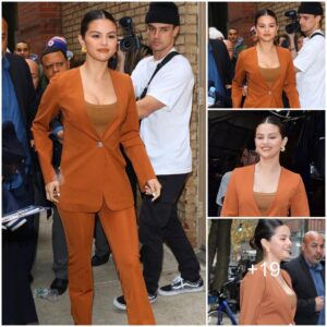 Selena Gomez stuns in head-to-toe rust suit as she talks going unnoticed in public on Live With Kelly & Ryan