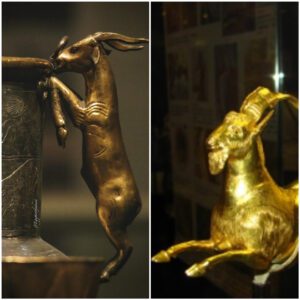 Ancient Luxury Unveiled: Gold and Silver Goat-Handled Vase Discovered in 1906 "Tell Basta"