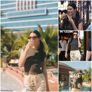 Kendall Jenner rocks pigtails and printed denim as she mixes up margaritas poolside during whirlwind tequila tour in Miami