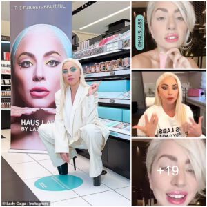 I'm so excited!': Lady Gaga announces her cosmetic brand Haus Labs has partnered with Sephora as she poses in a white suit at one of the stores