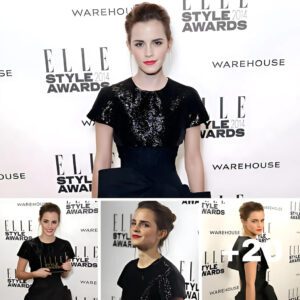 Emma Watson goes quirky on the Elle Style Awards red carpet in a layered dress with oversized bow