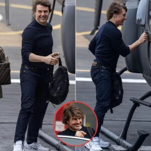 Mop Gun! Tom Cruise shows off his impressive head of newly-dyed highlighted hair as he jets out of London in a helicopter to resume MI filming after actor's strike