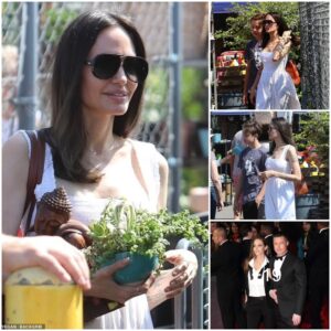 Angelina Jolie looks angelic in a white frock as she shops for plants with son Knox, 14, in Los Angeles