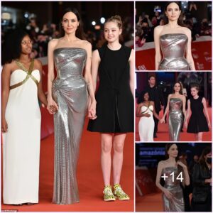 Angelina Jolie shines in stunning silver ensemble at the Eternals debut