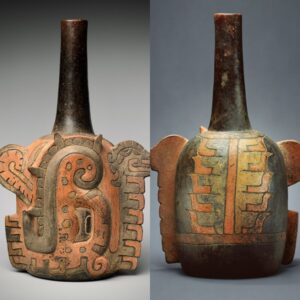 Artifacts of Antiquity: The Enigmatic Cupisnique Ceramic Bottle from Tembladera, Peru, Depicting a Caiman, Dating Back to 1000 BC.