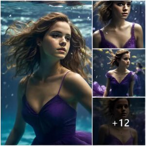 “Emma Watson’s Enchanting Underwater Portrait: A Mesmerizing Vision in Flowing Purple”