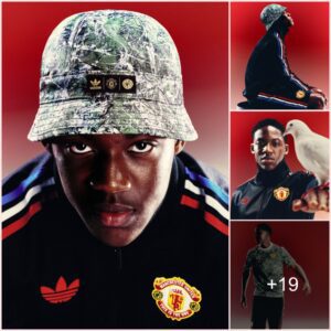 Man Utd star Kobbie Mainoo strikes a cool pose as he teams up with Adidas to unveil the special edition Stone Roses football kit