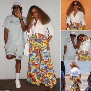 How the rich travel! Beyonce is chic in a white blouse and colorful slacks as she lands in NYC via HELICOPTER for Italian lunch with husband Jay-Z