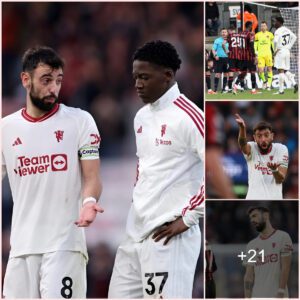 DISASTER: Bruno Fernandes is unhappy with teenage teammate Kobbie Mainoo for what he did in the 64th minute in the disappointing draw with Bournemouth