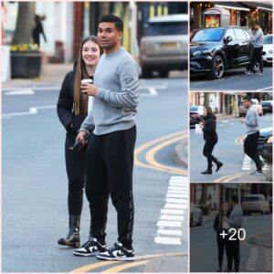 SIMPLE LIFE: Man United star Casemiro was spotted enjoying a Costa Coffee as he took a stroll with his wife Anna Mariana