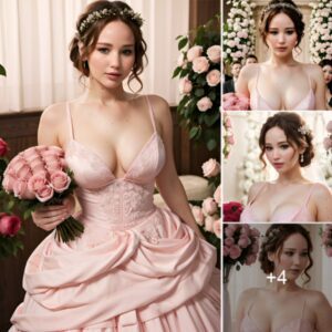 Jennifer Lawrence Stuns in a Stunning Wedding Gown, Holding a Red Rose