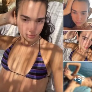 Dua Lipa flaunts her amazing figure in a skimpy striped string bikini as she continues to sun herself on a family holiday to Albania