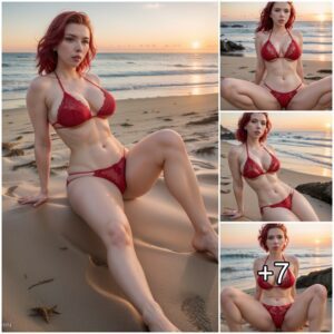 Sensual Sunset Beauty: Scarlett Johansson Stuns in Red Lace Bikini