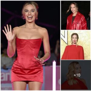 Margot Robbie looking glamorous in red outfit