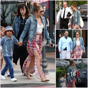 Boho Glam: Jennifer Lopez Shows off Flower Power in Thigh-Slit Maxi Skirt while Treating Twins to a Movie Night out