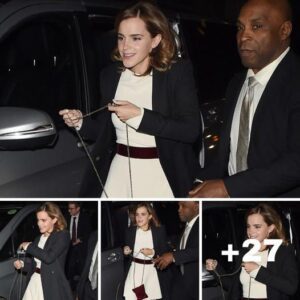 Emma Watson oozes understated elegance in a fitted cream tulip dress as she attends Beauty and the Beast afterparty