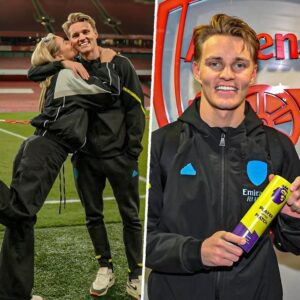 Arsenal’s captain is winning on and off the pitch. Martin Ødegaard with his girlfriend, Helene Spilling after the game in which he picked up the man of the match award last night. Captain Ø. ❤️