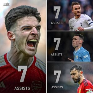 Declan Rice has the same amount of Premier League assists as James Maddison, Phil Foden and Bruno Fernandes this season. One of them is a defensive midfielder…👀