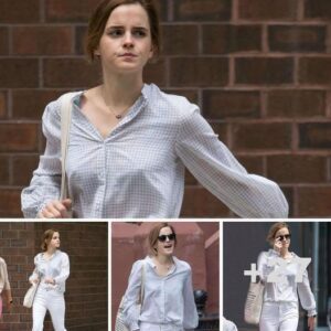 Emma Watson keeps it casual in a checked blouse and white skinny jeans for low-key outing in New York