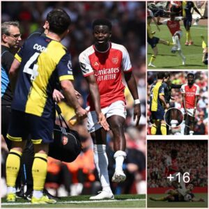 Arsenal fans were angry at the ‘disgraceful’ collision when Bukayo Saka was ignored by VAR