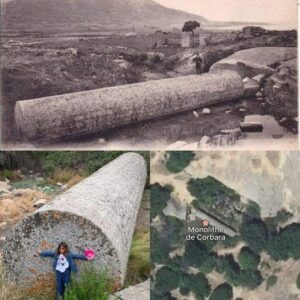 About 300m north of National Road 197 as the crow flies and west of the town of Corbara lies an impressive monolithic granite column.