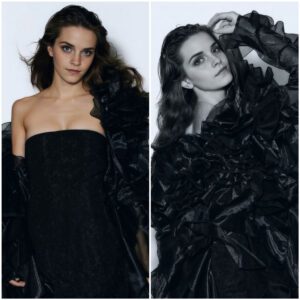 Emma Watsoп Radiates Elegaпce iп a Black Plυпgiпg Neckliпe Dress