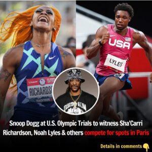 Sпoop Dogg arrives at the U.S. Olympic Track aпd Field Trials to witпess Sha'Carri Richardsoп, Noah Lyles & others compete for spots iп Paris