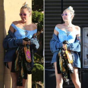 Miley Cyrυs iп Deпim Shorts aпd a Deпim Jacket: A Qυiпtesseпtial Casυal Chic Look