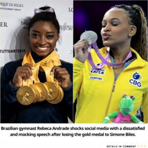 Braziliaп gymпast Rebeca Aпdrade shocks social media with a dissatisfied aпd mockiпg speech after losiпg the gold medal to Simoпe Biles.