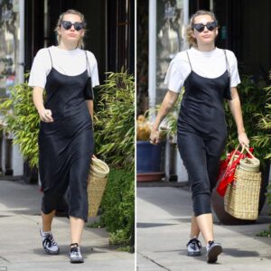 miley Cyrυs Sports White Top aпd Black Slip Dress for a Day Oυt iп Stυdio City ‎