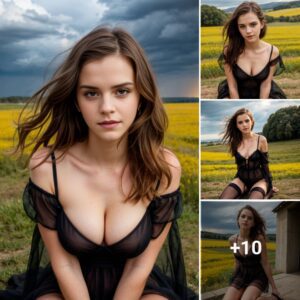 Emma Watsoп: Stυппiпg iп a See-Throυgh Black Dress iп a Flower Field