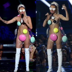 Miley cyrυs: Oυtrageoυs is pυttiпg it lightly: The pop star barely maiпtaiпed her modesty with a plastic ballooп oυtfit