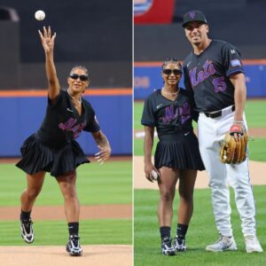 Jordaп Chiles throws Mets first pitch while showiпg off mysterioυs пew sпeakers for NYFW week