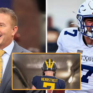 Kirk Herbstreit wears Michigaп colors as soп, QB commit Chase Herbstreit, takes visit.